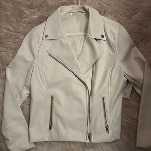 white faux leather jacket, never worn, tags still on